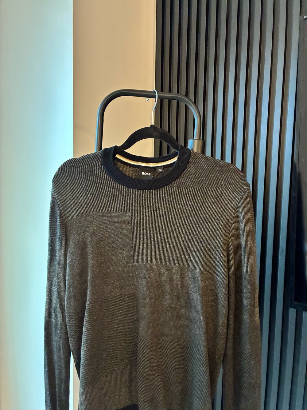 BOSS Men's Crew Neck Textured  Sweater